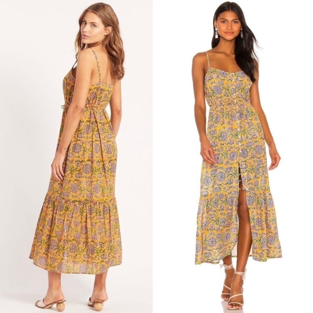 Cleobella Mindy yellow and green floral print midi dress 30495